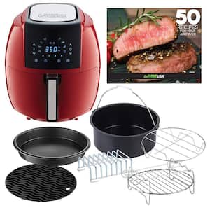 8-in-1 5.8 Qt. Chili Red Air Fryer with 6-Piece Accessory Set and 50-Recipes Book