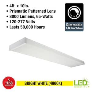 4 ft. x 10 in. 160W Equivalent 8000 Lumens White Integrated LED Shop Light Prismatic Lens 120-277V 4000K Bright White