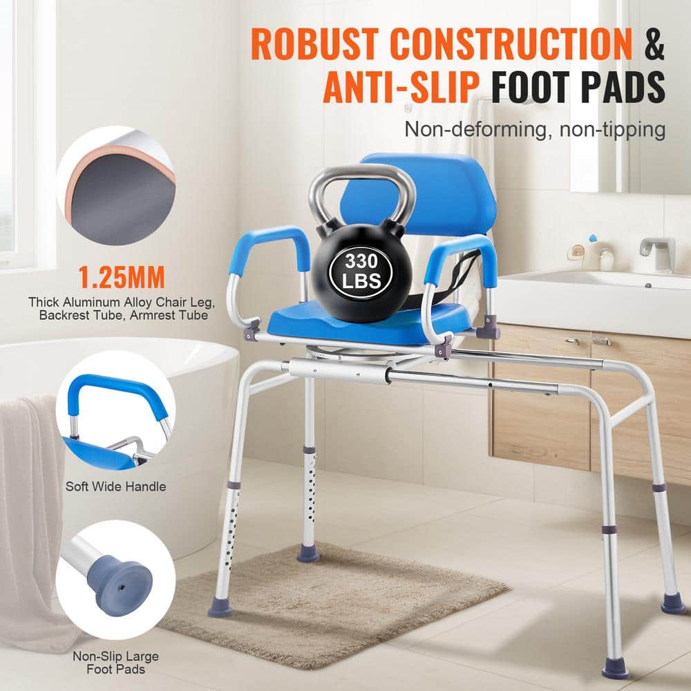 Blue Adjustable Plastic Sliding Tub Transfer Bench with Safety Belt