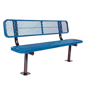 Surface Mount 6 ft. Blue Diamond Commercial Park Bench with Back