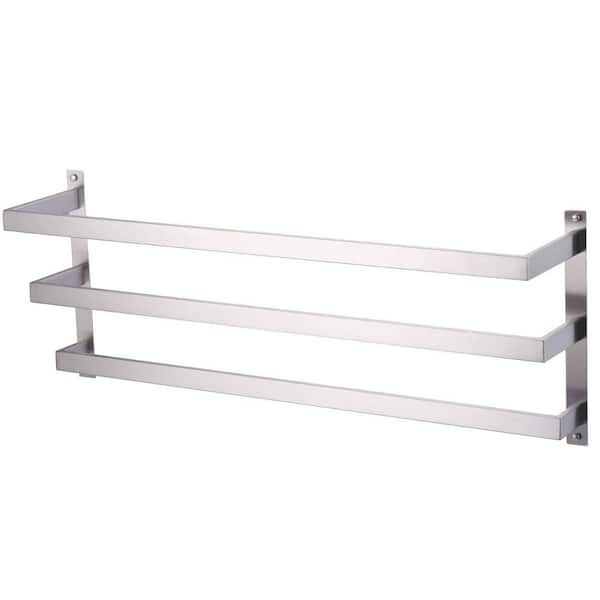 Square 32 in Wall Mounted Towel Rack Single Towel Holder in Brushed Nickel