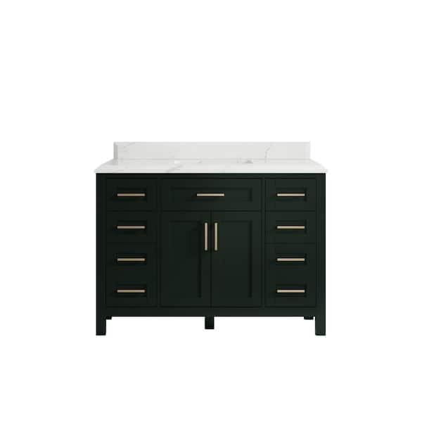 Willow Collections Cambridge 48 in. W x 22 in. D x 36 in. H Bath Vanity in Dark Green with Cove Edge Calacatta Quartz Top