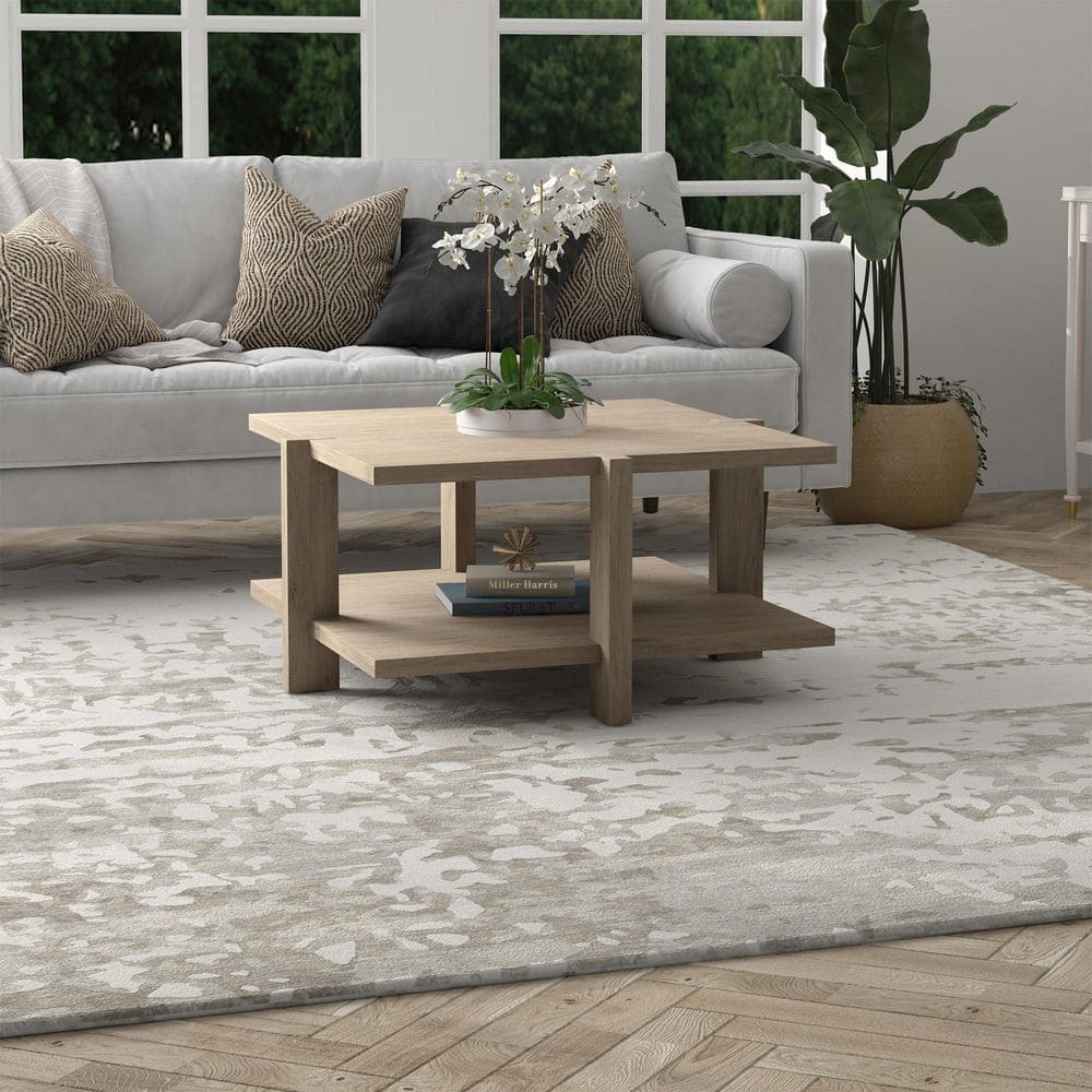 Scandinavian-Inspired Antiqued Gray Oak Square Coffee Table with Storage