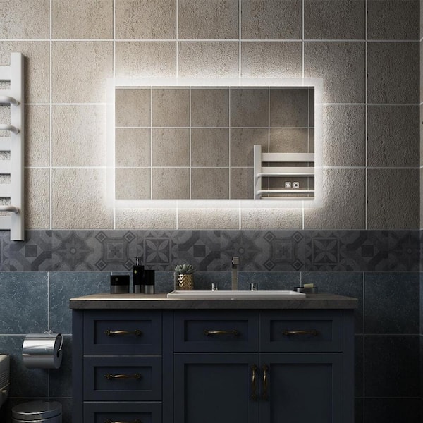 Magic Home 40 in.W x 24 in.H Rectangular Framed Anti-Fog LED Dimmable Wall Mounted Bathroom Vanity Mirror with Memory Touch Sensor
