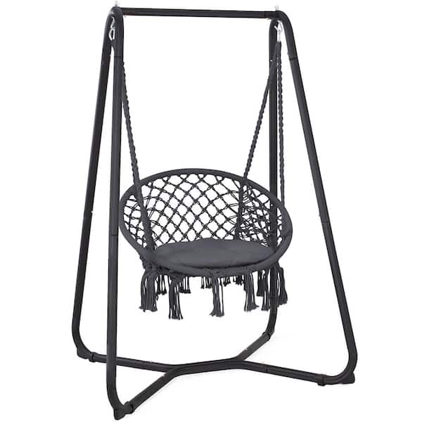 Atesun Hammock Chair Macrame Swing with Stand, Gray