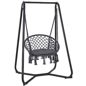 Hammock Chair Macrame Swing with Stand, Gray