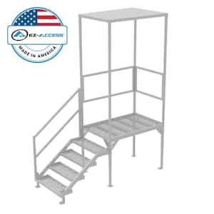 Fortress 29 in. to 42.5 in. H OSHA Compliant Aluminum 4-Riser Stair System with Grip Grate Tread, Platform and Canopy
