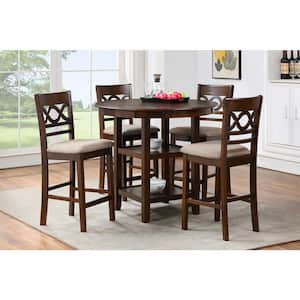 New Classic Furniture Cori 5-piece 42 in. Wood Top Round Counter Dining Set, Brown Cherry