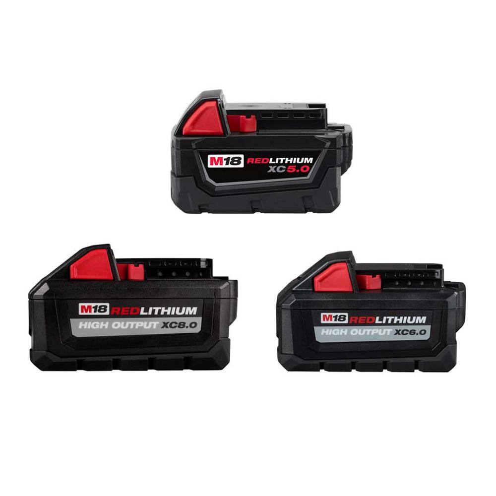 Milwaukee M18 18-Volt 5.0 Ah Lithium-Ion XC Extended Capacity Battery Pack with 6.0Ah and 8.0Ah Batteries (3-Pack) -  48-11-1850-48