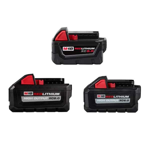 Milwaukee M18 18-Volt 5.0 Ah Lithium-Ion XC Extended Capacity Battery Pack with 6.0Ah and 8.0Ah Batteries (3-Pack)