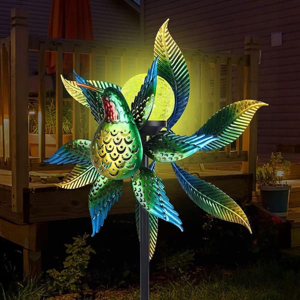 48 in. H Green Metal Solar Hummingbird Wind Spinner with LED