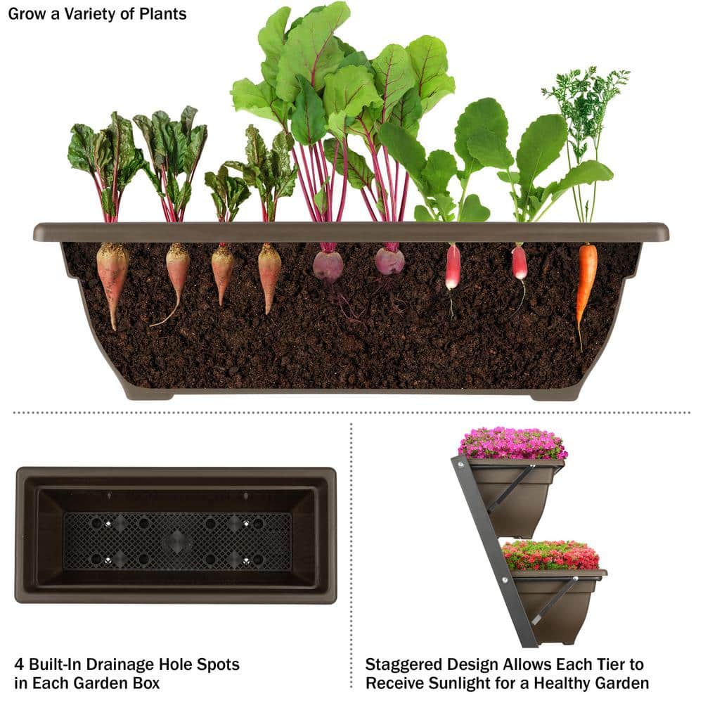 Brown 5-Tier Vertical Outdoor Planter with Steel Frame