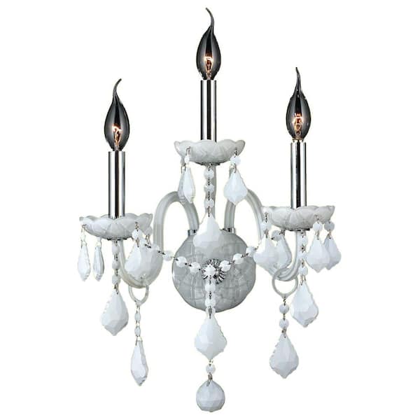 Worldwide Lighting Provence Collection 3-Light Chrome White Crystal Sconce