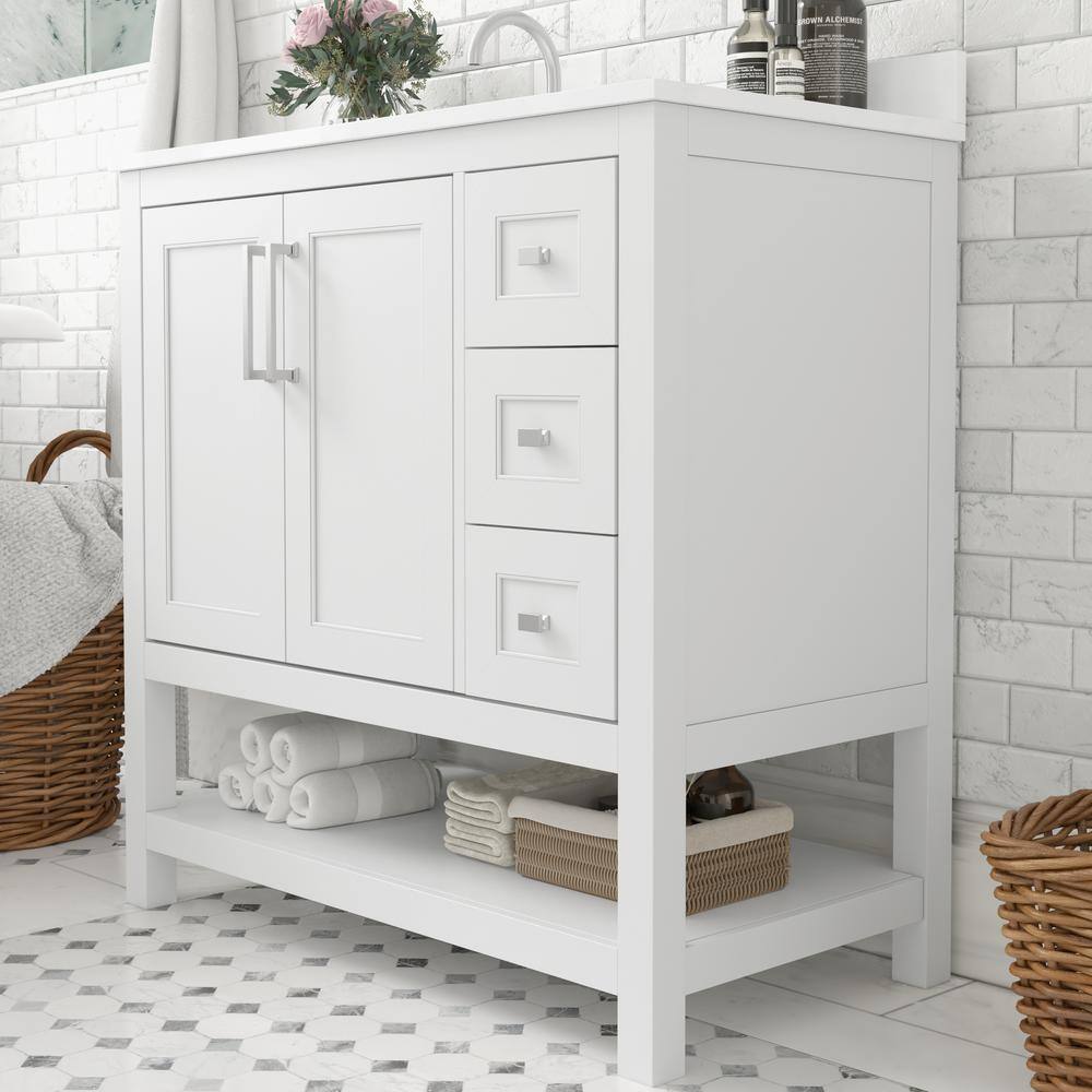 Vivien 36" White Composite Bathroom Vanity with Stone Top and Ceramic Sink