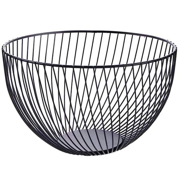 1 Piece Black Metal Wire Round Fruit Basket