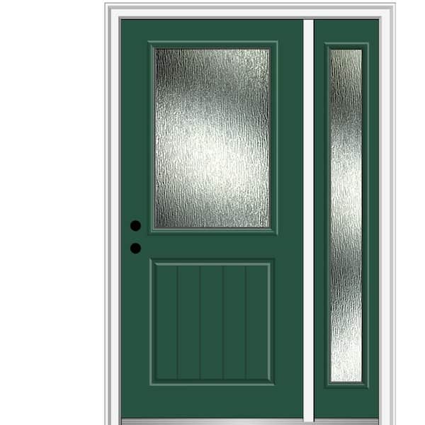 MMI Door 48 in. x 80 in. Right-Hand Inswing Rain Glass Hunter Green Fiberglass Prehung Front Door on 6-9/16 in. Frame