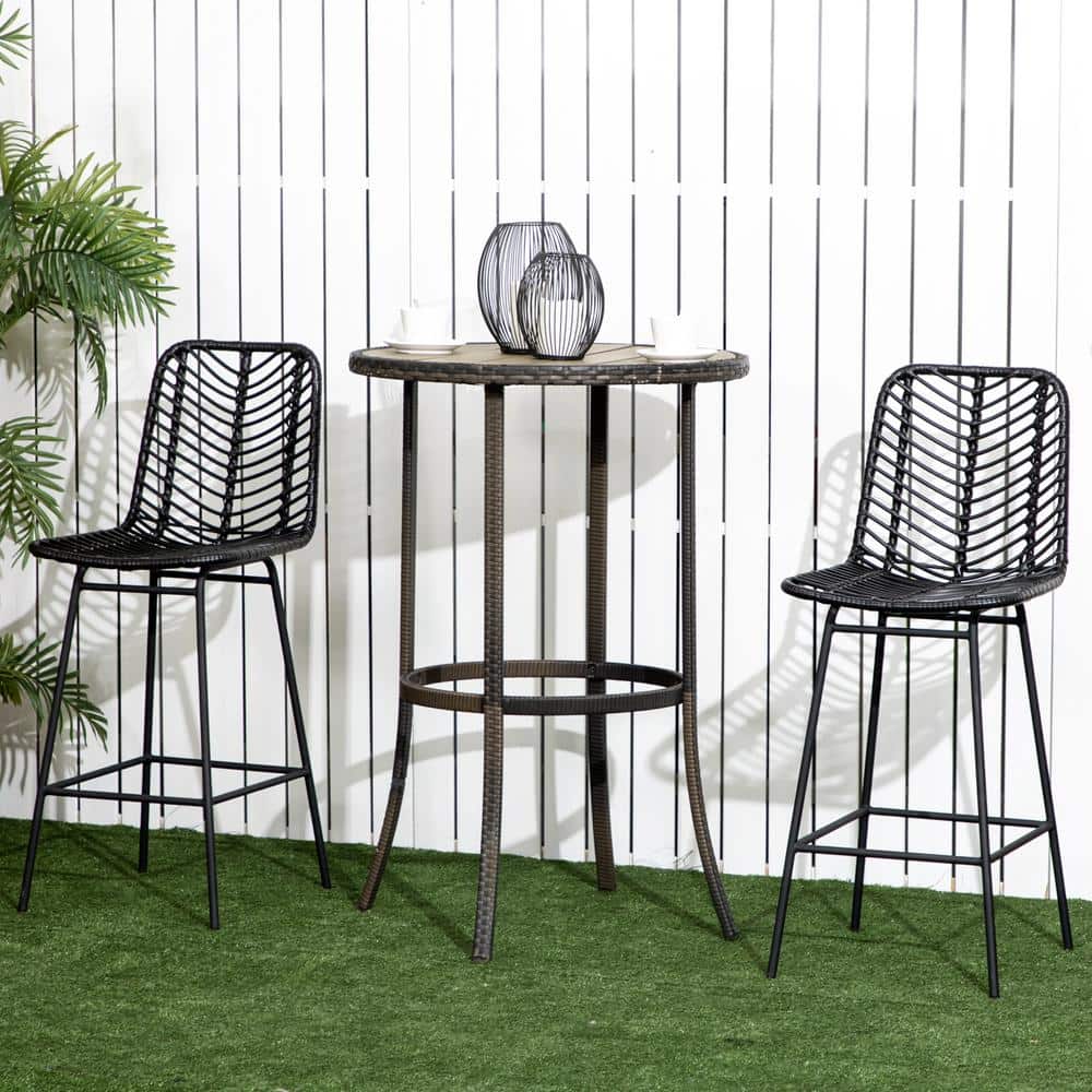 Black Metal and Rattan Counter Height Bar Stools Set of 2