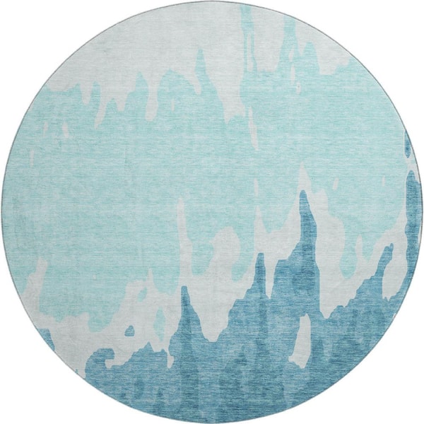 Addison Rugs Mayfield Premium Machine Washable Abstract AMF961 Teal 8 ft. x 8 ft. Round Rug