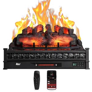 Eternal Flame 1500W 30 in. Black WiFi Infrared Electric Fireplace, Space Heater Log, Sound Crackling Realistic Pinewood