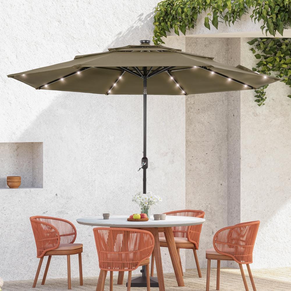 Sonkuki 10 ft. Aluminum Pole LED Outdoor Market Tilt Patio Umbrella 3 ...