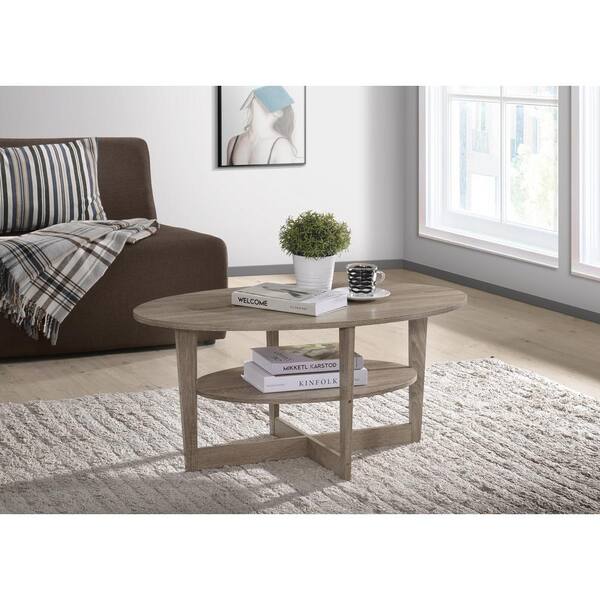 Progressive Furniture Chicopee 35 in. Sandstone Medium Rectangle Wood Coffee Table with Shelf