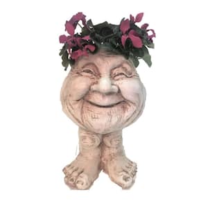 12 in. Antique White Granny Joy the Muggly Statue Face Planter Holds 4 in. Pot