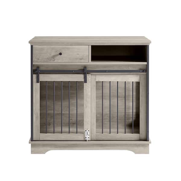Miscool Anky Furniture Style Sliding Door Dog Crate with Drawers in Gray