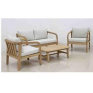 Orleans Eucalyptus Wood Outdoor Coffee Table and Loveseat with CushionGuard Almond Cushions