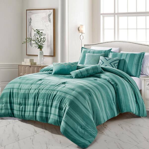 7 Piece King Luxury Green Oversized, Full Size Bed In A Bag Comforter Sets