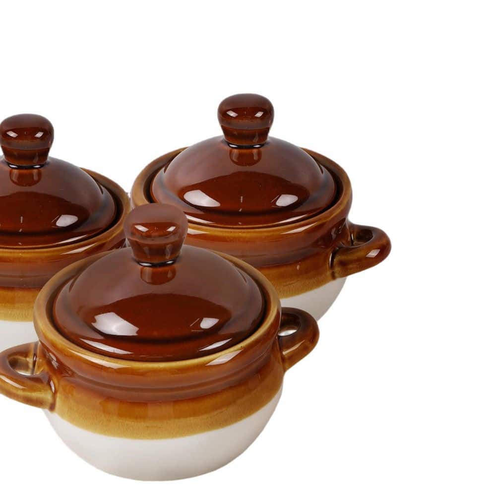 Wudkey 4-Piece 16 fl. oz. Brown Ceramic French Onion Soup Bowls