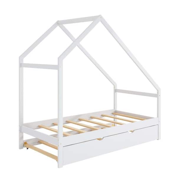 wetiny White Wood Frame Twin Platform Bed