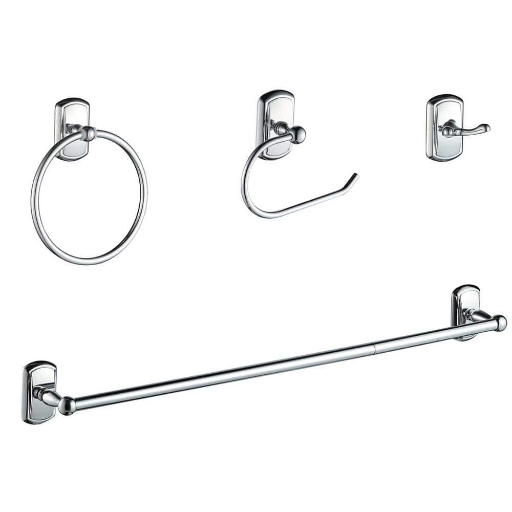 4 -Piece Bath Hardware Set with Towel Bar, Towel Ring, Robe Hook, Toilet Paper Holder Wall Mounted in Polished Chrome price history on PriceWatchPro