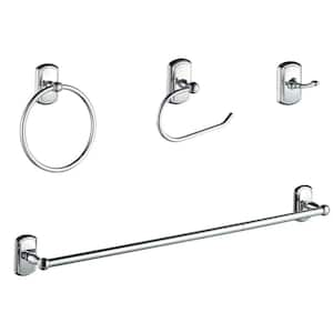 4 -Piece Bath Hardware Set with Towel Bar, Towel Ring, Robe Hook, Toilet Paper Holder Wall Mounted in Polished Chrome