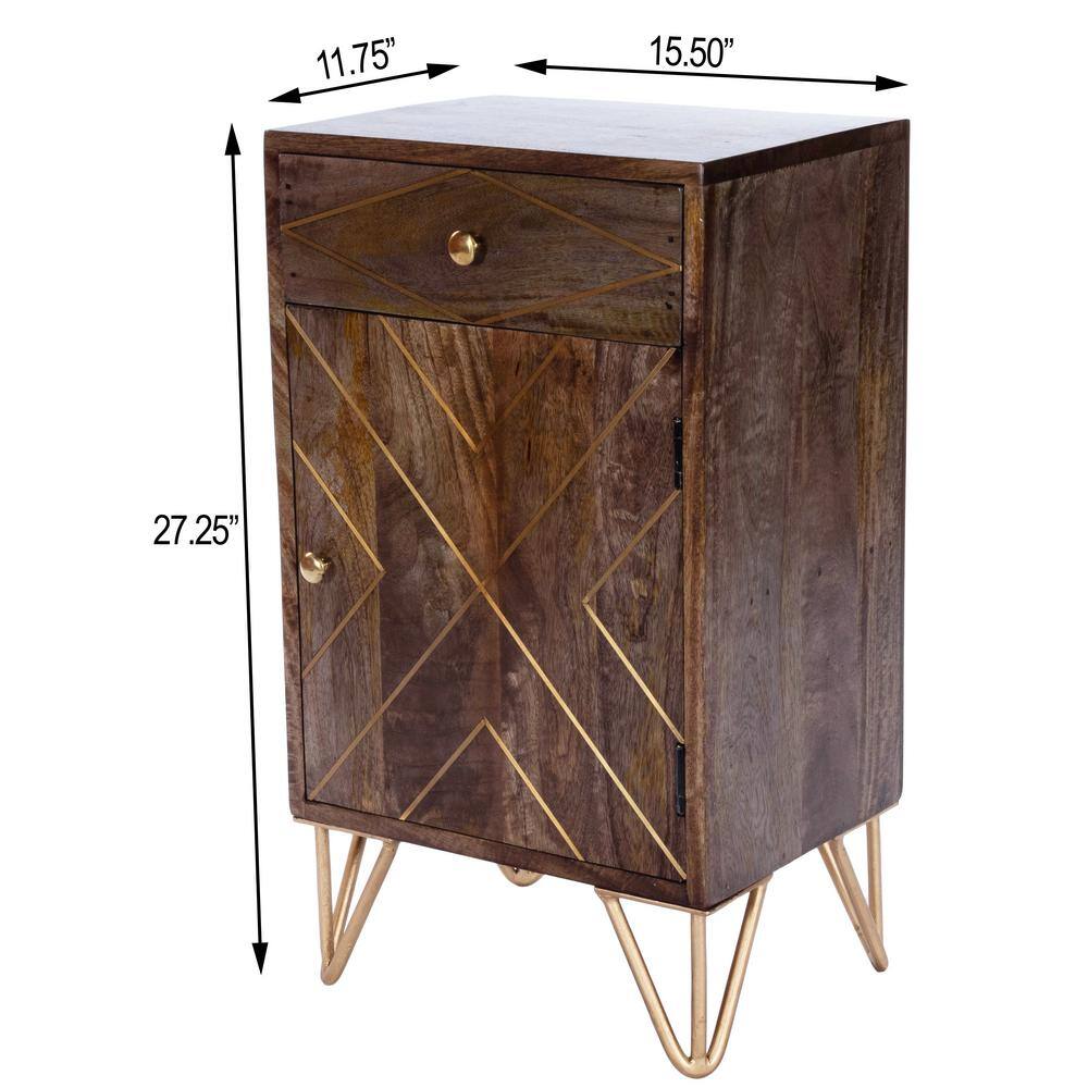 Alda Mango Wood and Brass Inlay Chairside Chest with Storage