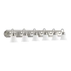 Traditional 48 in. W 6-Lights Satin Nickel Vanity Lights with Satin Opal Glass