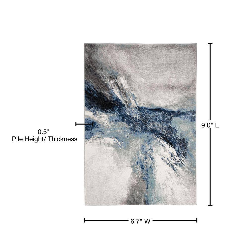 Celestial Charm Hand-Knotted Abstract Blue Synthetic 79" Rug