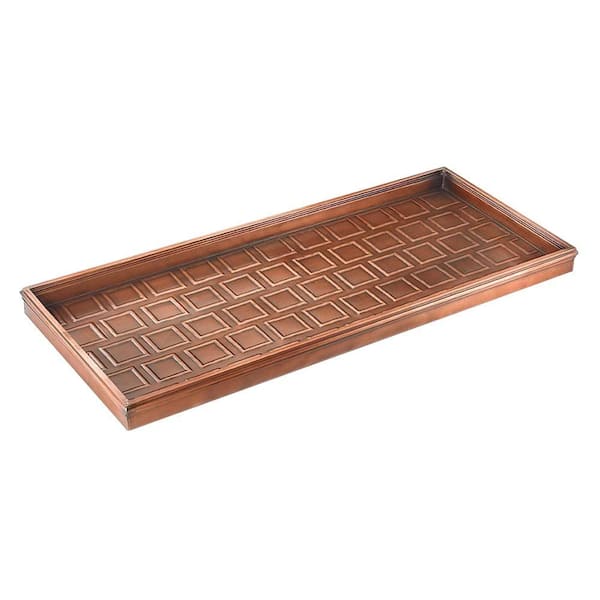 Photo 1 of 34.5 in. x 14.5 in. Squares Multi-Purpose Copper Finish Boot Tray for Boots, Shoes, Plants, Pet Bowls More