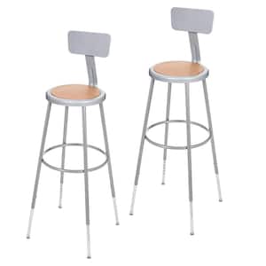 Flynn 39 in Height Adjustable Masonite Wood Seat Stool with Grey Metal Frame and Backrest, (2-Pack)