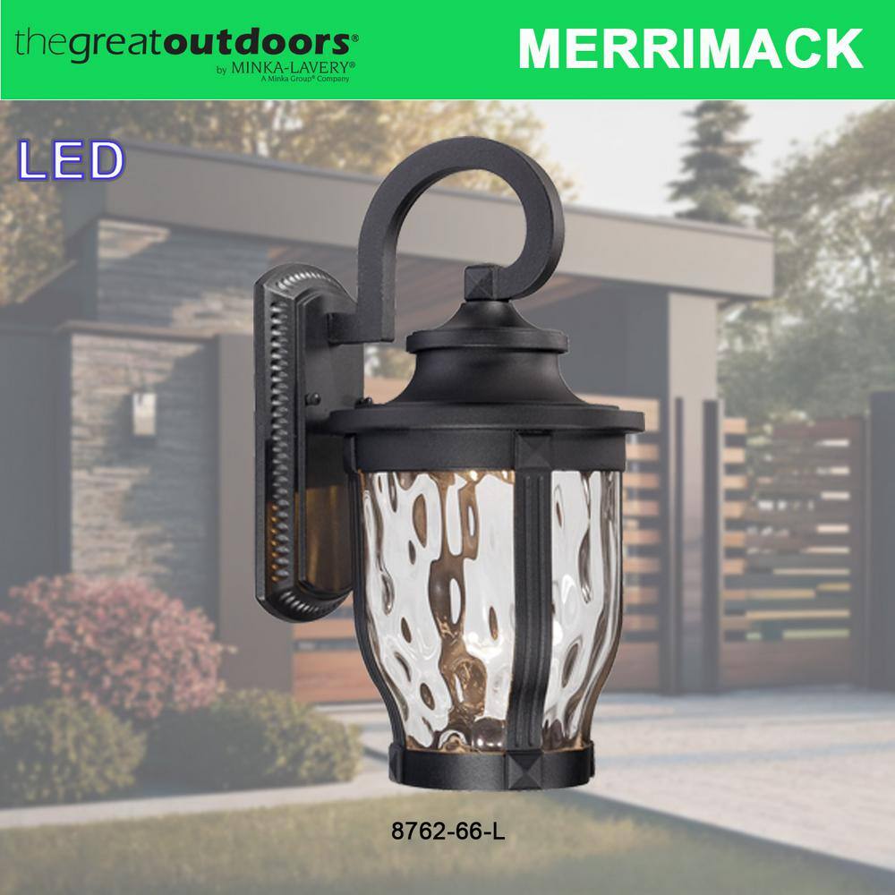 Black Aluminum LED Outdoor Wall Lantern with Clear Hammered Glass