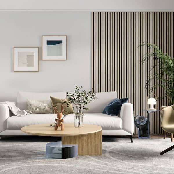 94.5 in. Acoustic Wood Wall Panels 2-Pack, Oak MDF Soundproof Slat Panels for Interior Wall and Ceiling Decor