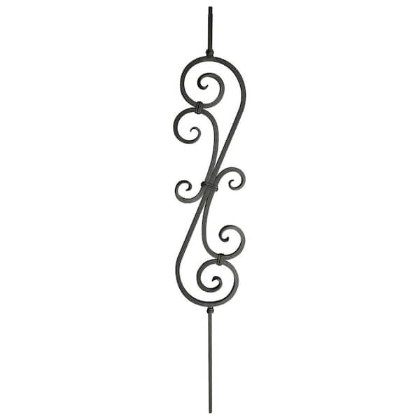 arteferro 44 in. x 7-3/8 in. 26 in. Hammered Double S-Scroll Midnight Bronze Powder Coated Wrought Iron Metal Stair Baluster
