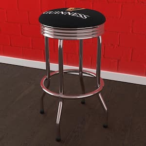 Guinness Harp 29 in. Black Backless Metal Bar Stool with Vinyl Seat