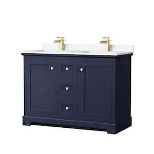 Avery 48 in. W x 22 in. D Double Vanity in Dark Blue with Cultured Marble Vanity Top in White with White Basins