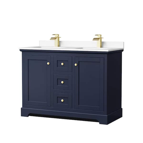 Wyndham Collection Avery 48 in. W x 22 in. D Double Vanity in Dark Blue with Cultured Marble Vanity Top in White with White Basins