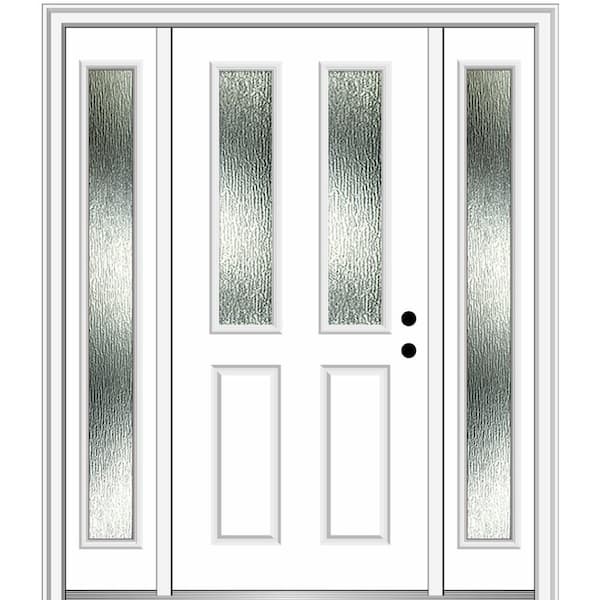 MMI Door 64 in. x 80 in. Left-Hand Inswing Rain Glass Primed Fiberglass Prehung Front Door on 4-9/16 in. Frame