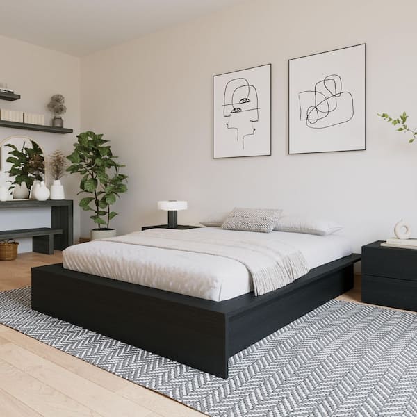 Nexera James Black Engineered Wood Frame Queen Size Platform Bed