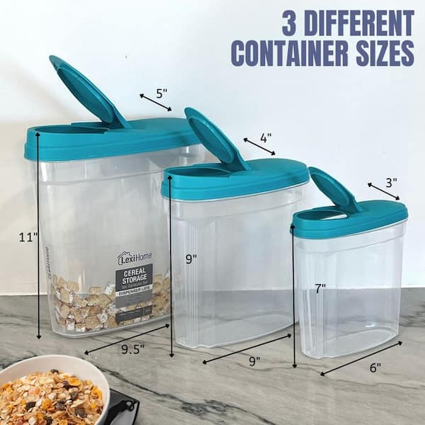 Simply Gourmet Cereal Containers Storage Set - 3 Airtight Dry Food Bins  with Lids for Kitchen Pantry