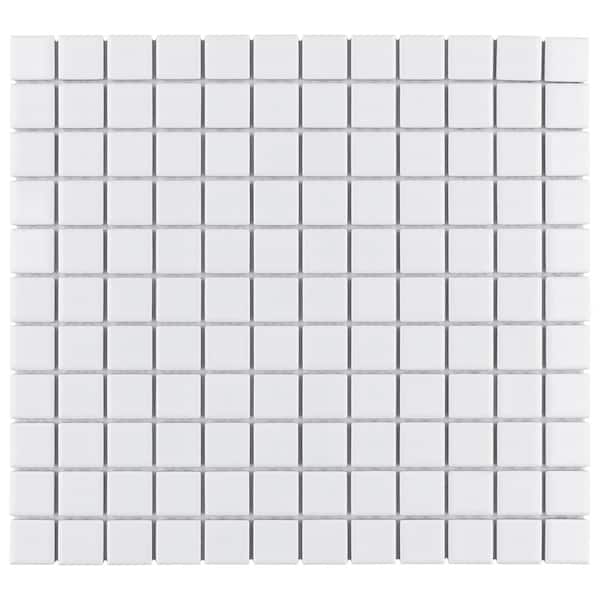 Merola Tile Metro Square Glossy White 6 in. x 6 in. Porcelain Mosaic Take Home Tile Sample