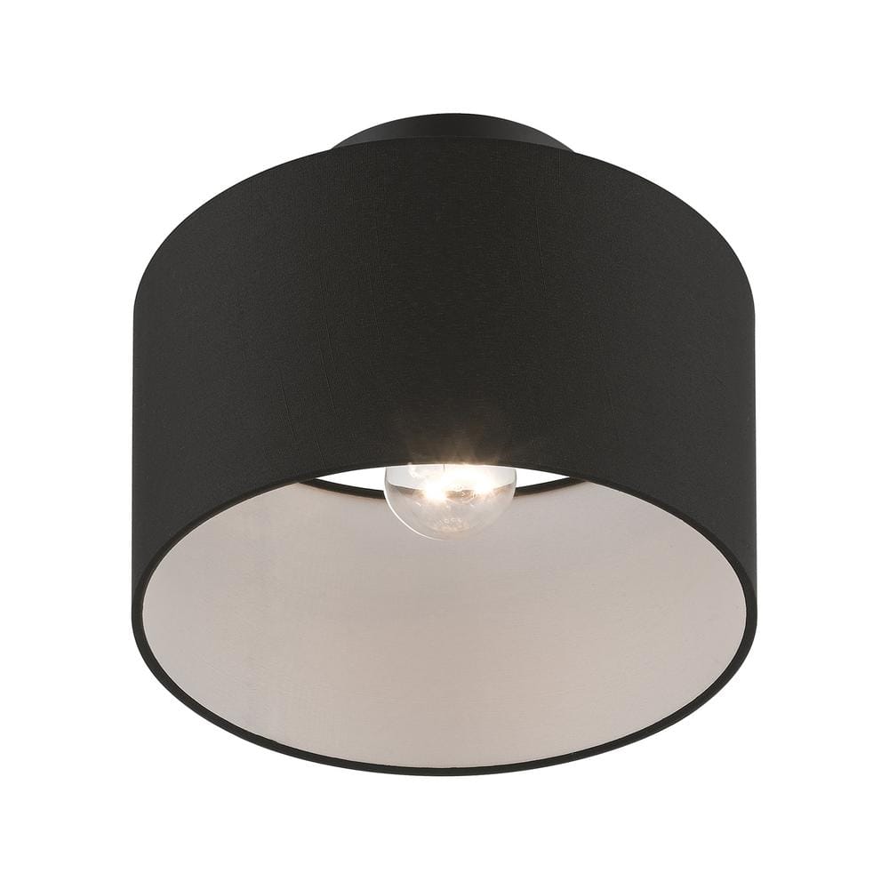 Bainbridge Black Fabric Shade Semi-Flush Drum Light