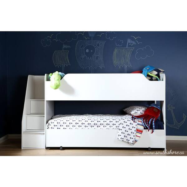 South Shore Mobby Twin-Size Loft Bed with Trundle in Pure White